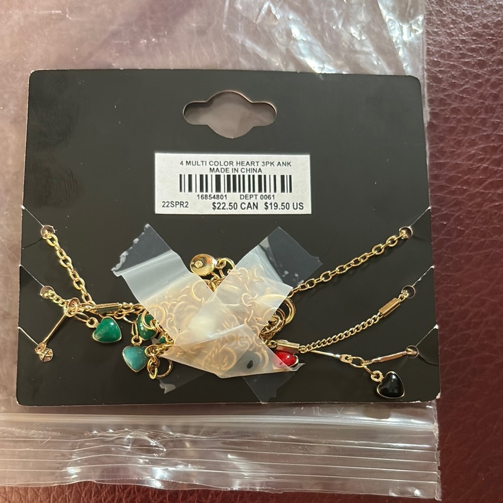 NWT Torrid Gold Anklet Set with Multicolor Heart Charms - Picture 2 of 3